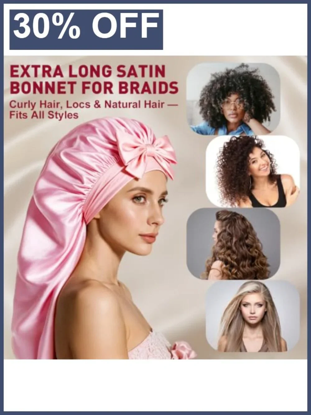 2 Pack Satin Bonnets for Sleeping Long Hair Braids Adjustable